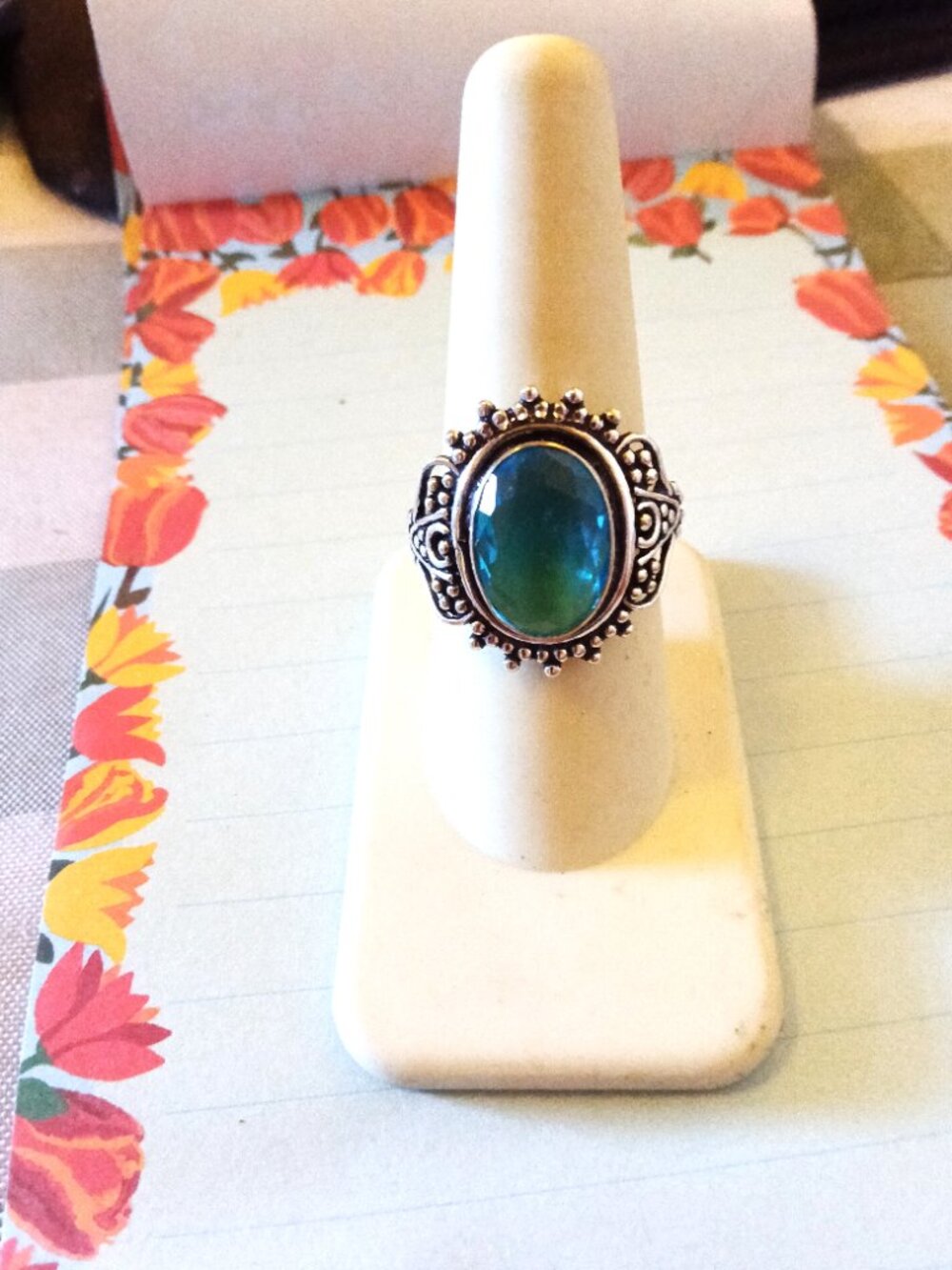 Blue Topaz Gemstone Sterling Silver Handmade Ring 8